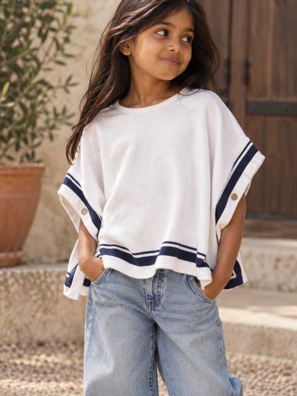 Janie and Jack Girls White Navy Nautical Preppy Poncho Top Cotton Size 5-6